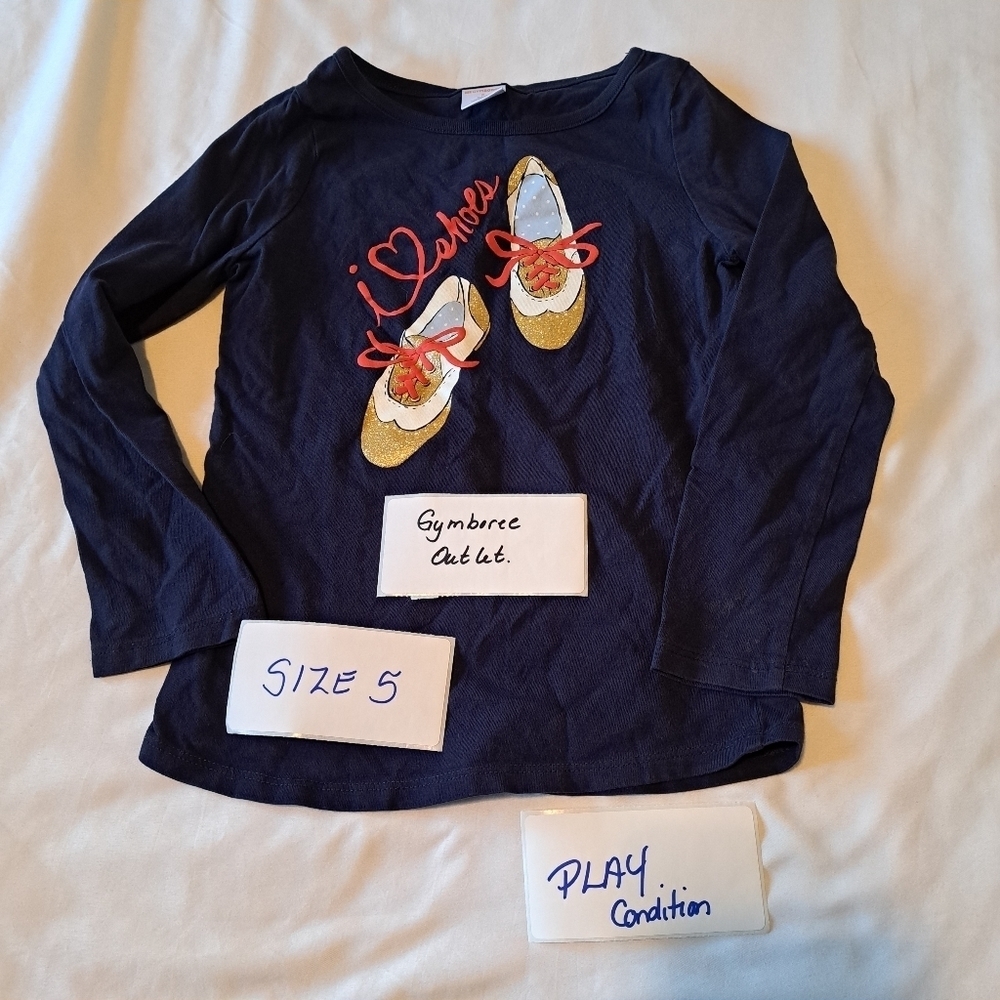 Gymboree Girls Size 5 I Shoes Blue Long Sleeve Shirt, Has Glue On Sleeve